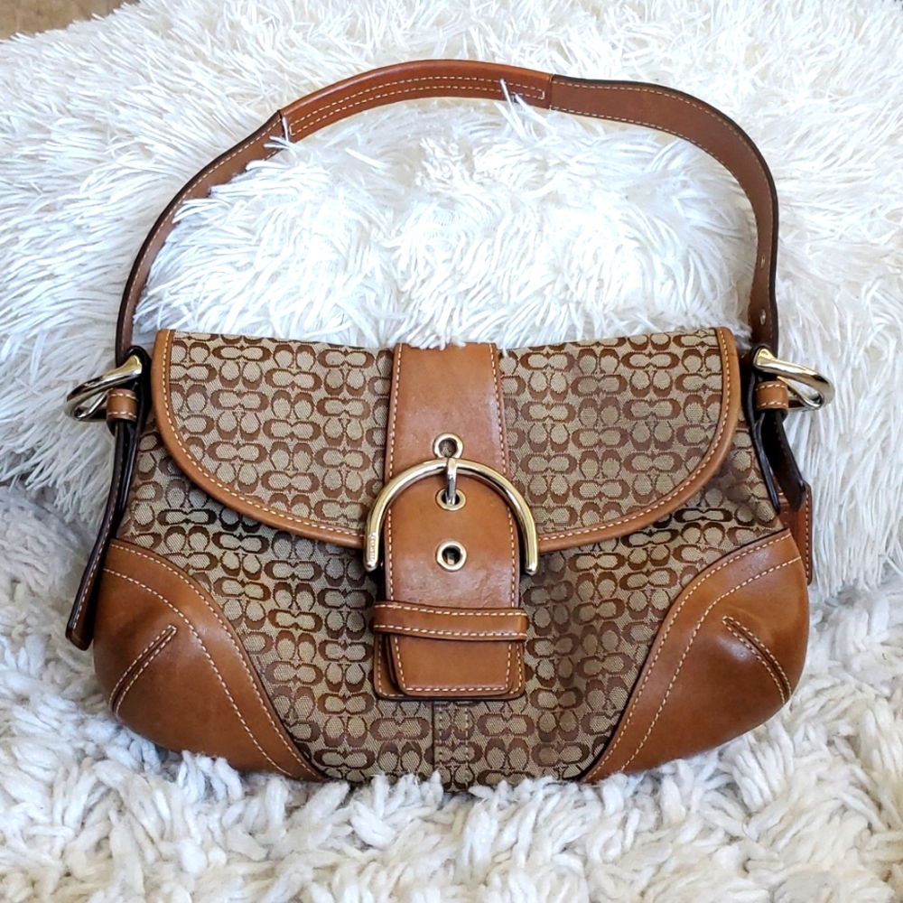 Leather and canvas hand bag